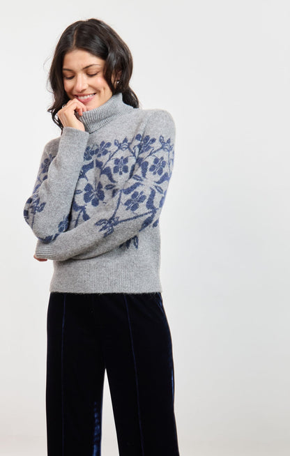 Sage Provence Floral Jacquard Sweater