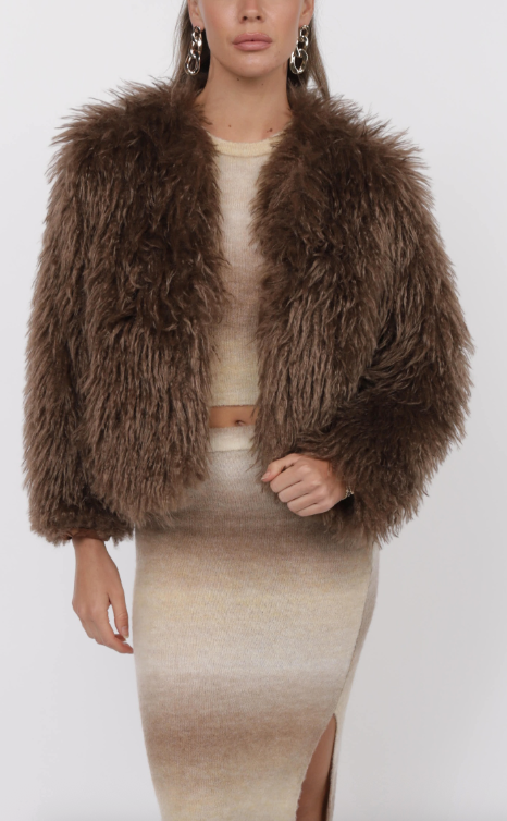 Sage Deep Woods Vegan Fur Jacket / brown