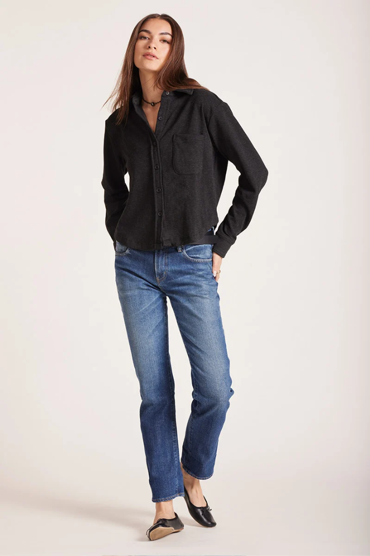 Bobi Cropped LS Button Up Knit