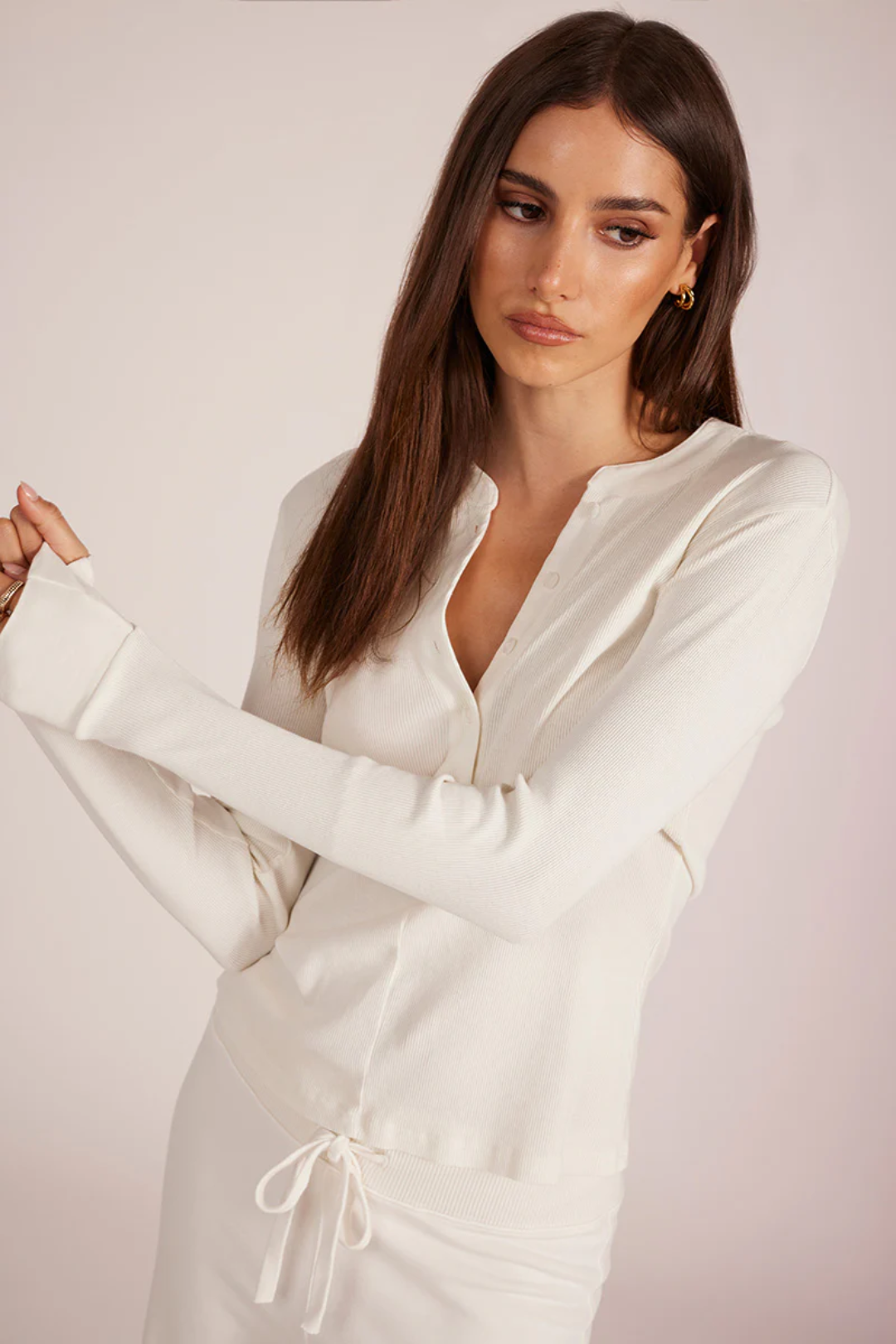 Bobi Skinny Mixed Rib Henley