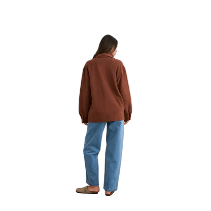 Rhythm Reverse Fleece Shacket / chocolate