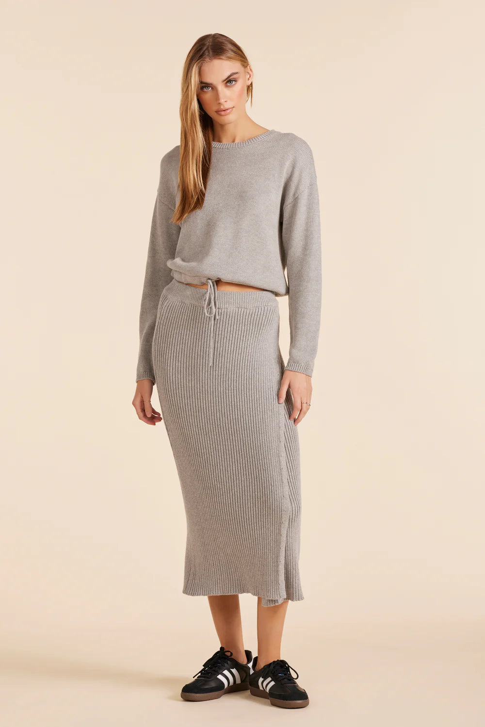 Bobi Black Tie Hem Crewneck Sweater