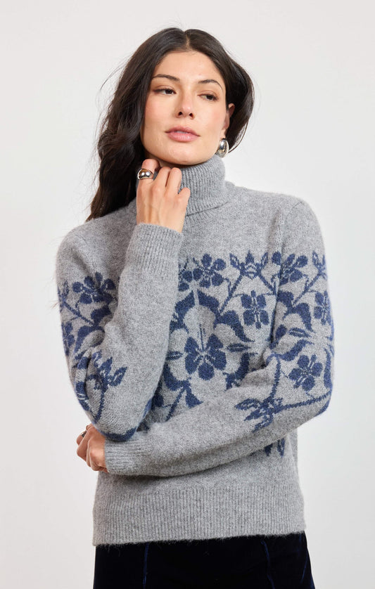 Sage Provence Floral Jacquard Sweater
