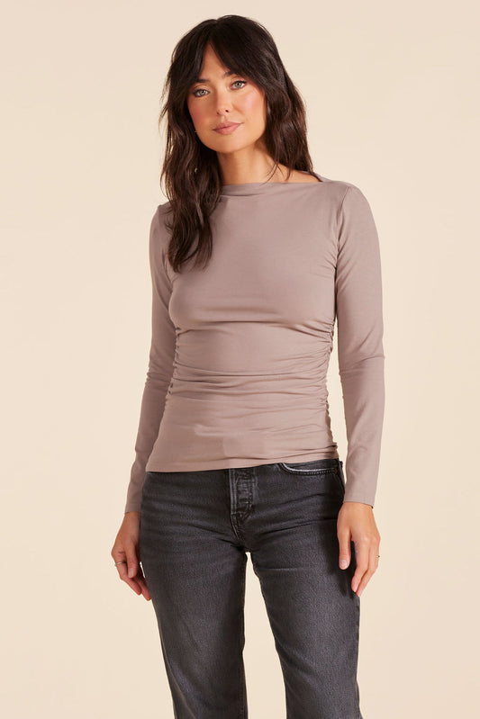 Bobi LS Shirred Slash Neck top
