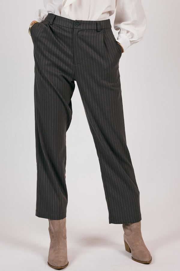 Sage High Up Pinstripe Trouser / charcoal