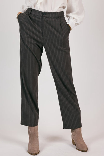 Sage High Up Pinstripe Trouser / charcoal
