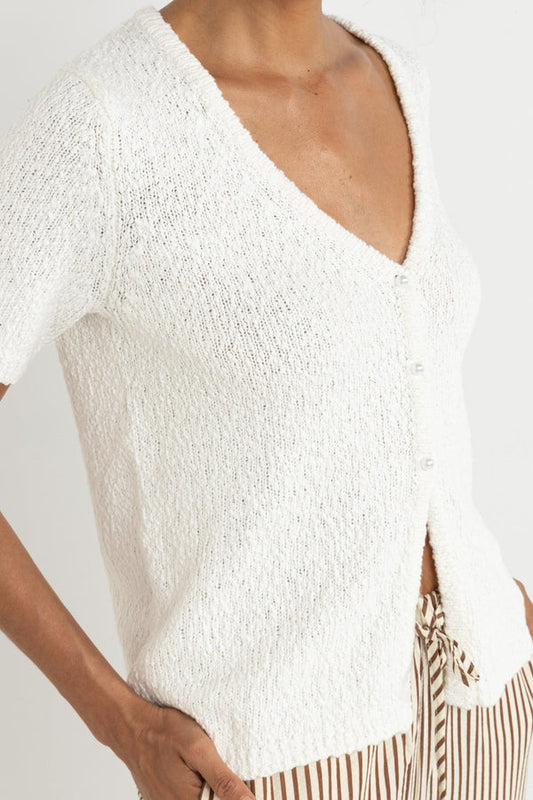 Rhythm Adele SS  knit Cardigan / white