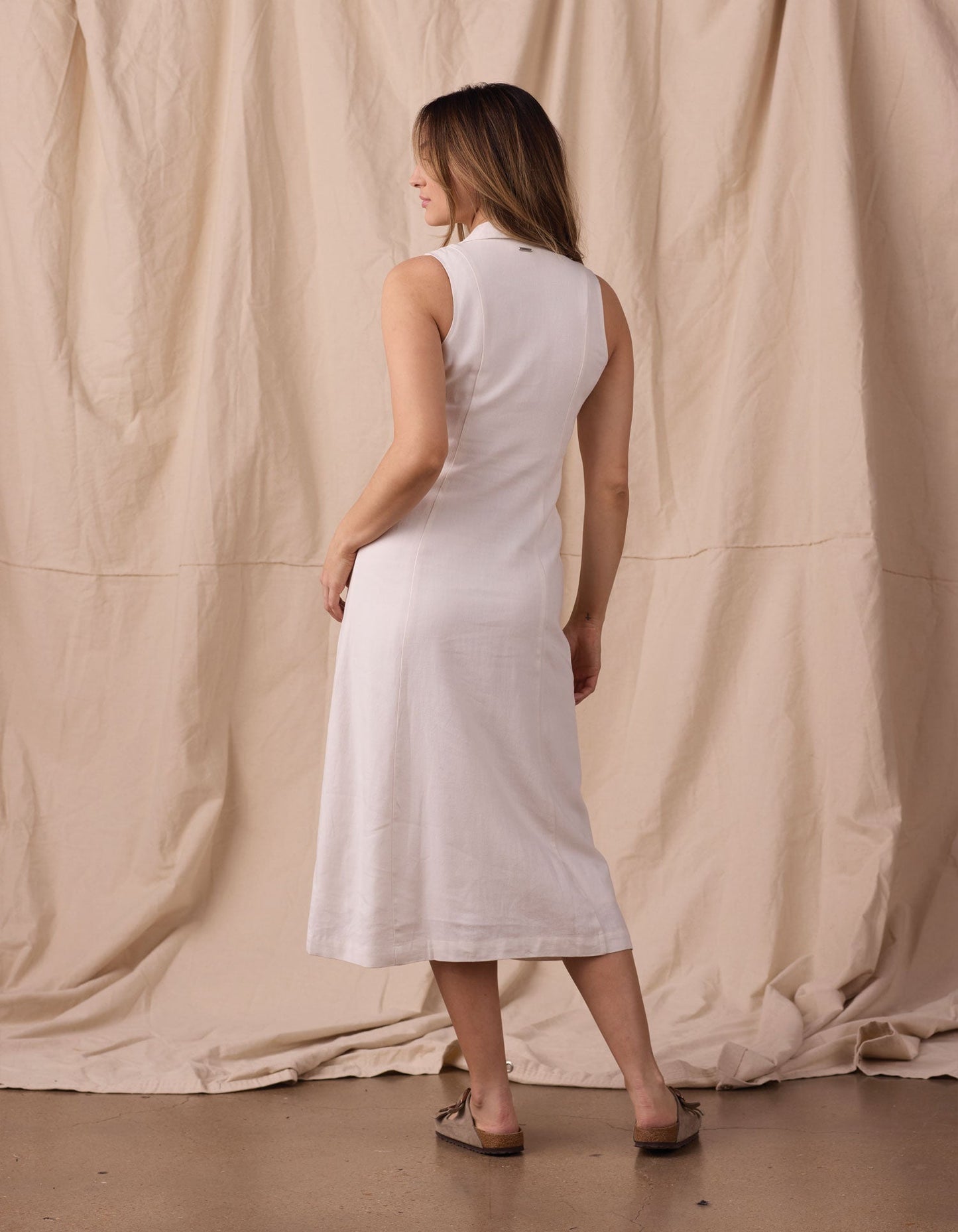 Leukos Linen-Blend Lapel Dress / Ivory