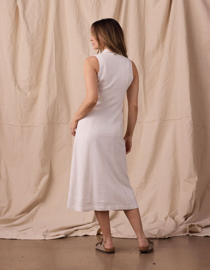 Normal Leukos Linen-Blend Lapel Dress / Ivory