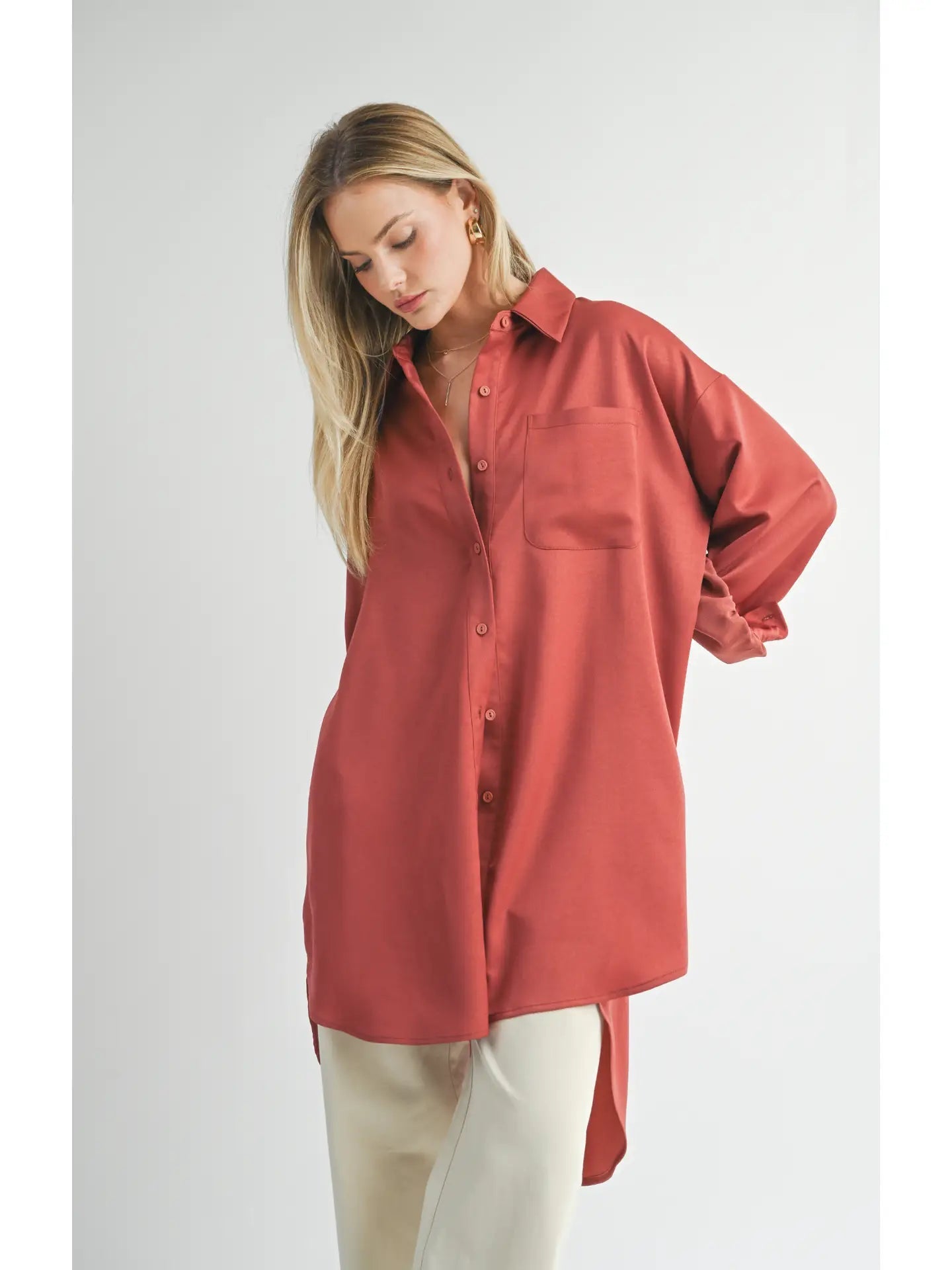 Sage Jess Aline Shirt Dress/ burnt red
