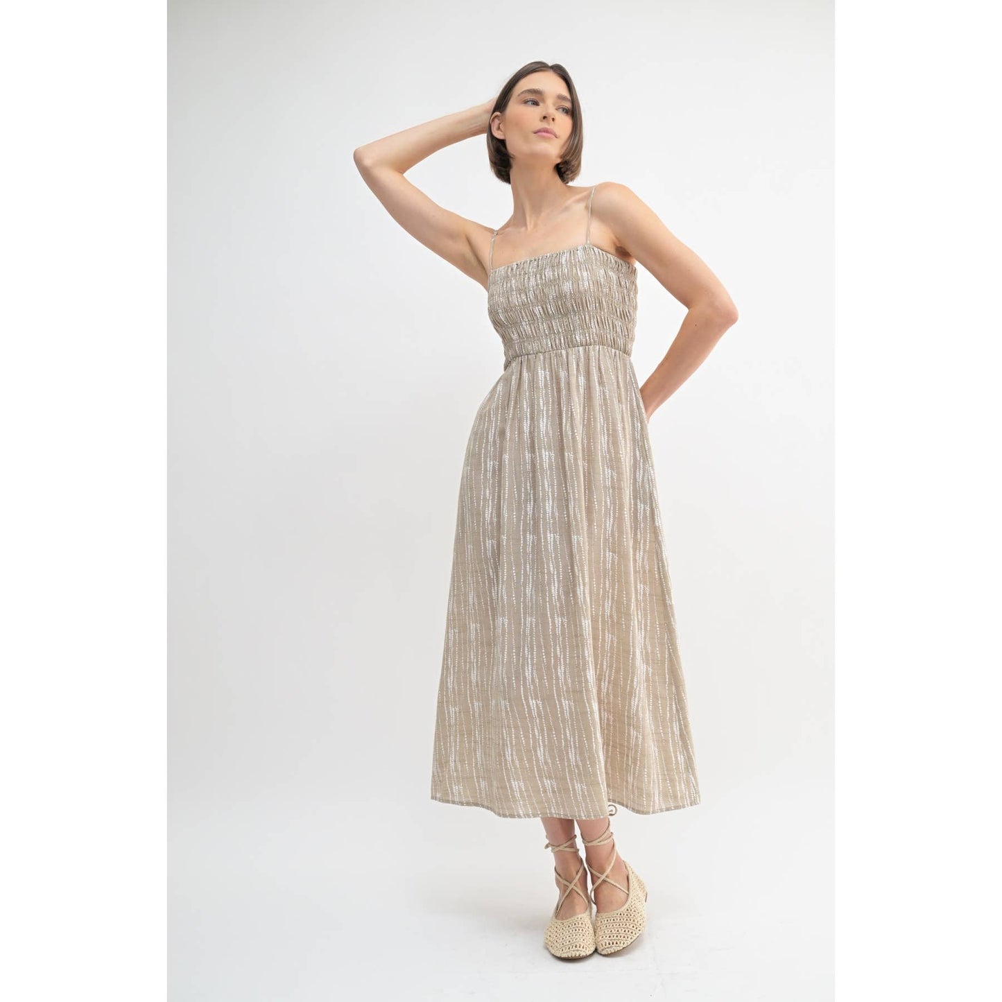 FUN ABSTRACT PRINT SMOCK MIDI DRESS