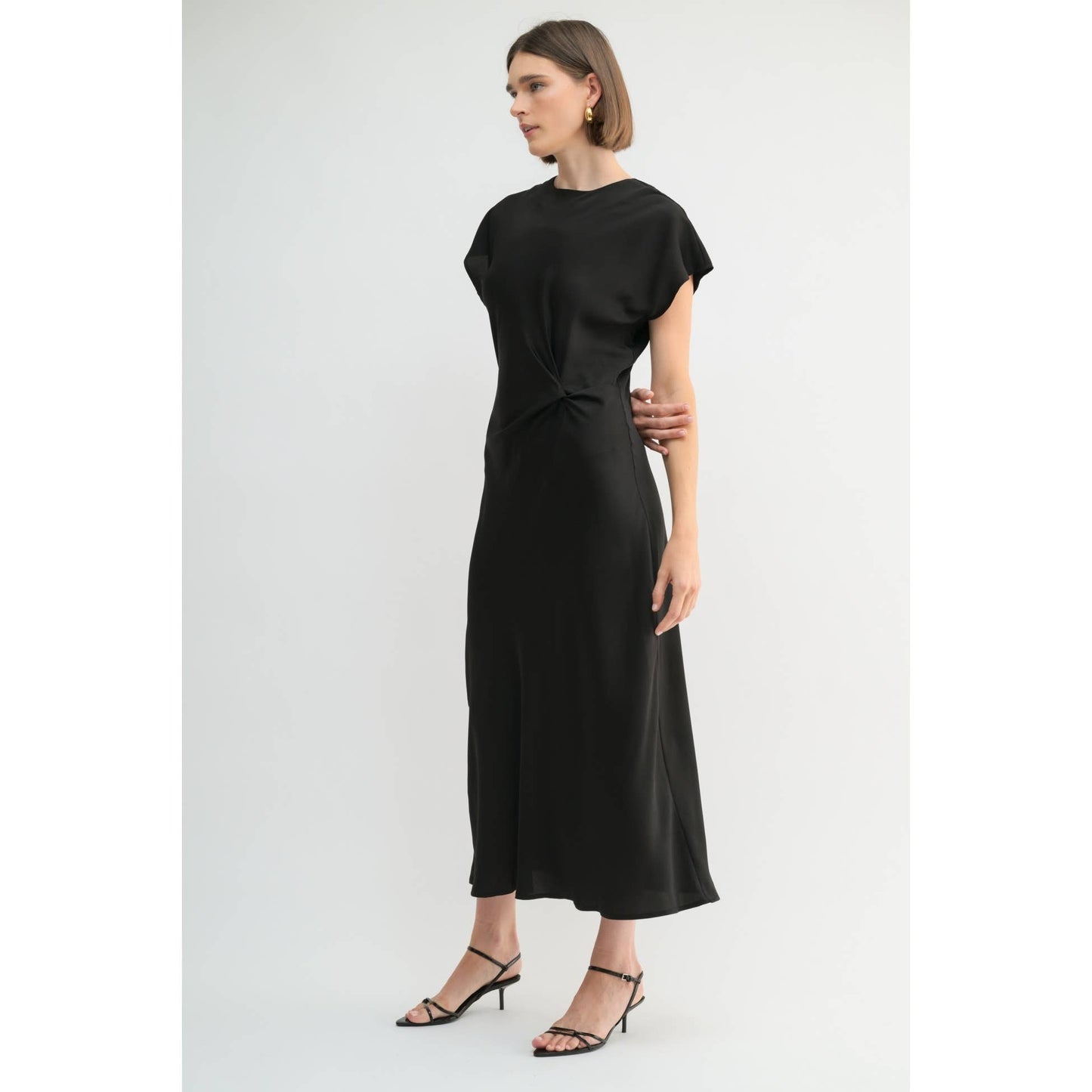 FUN SATIN BIAS CUT WAIST TWIST  DRESS