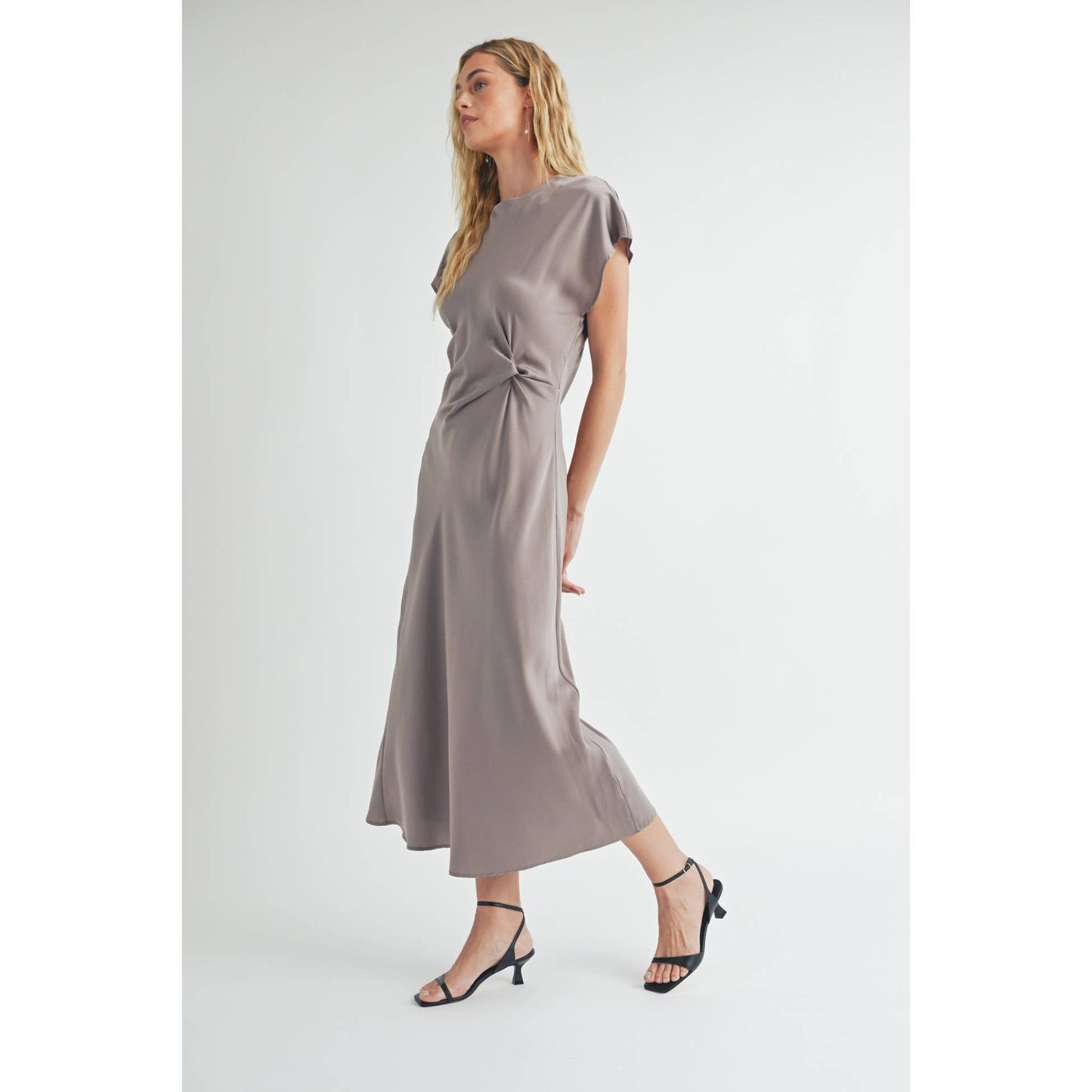 FUN SATIN BIAS CUT WAIST TWIST  DRESS