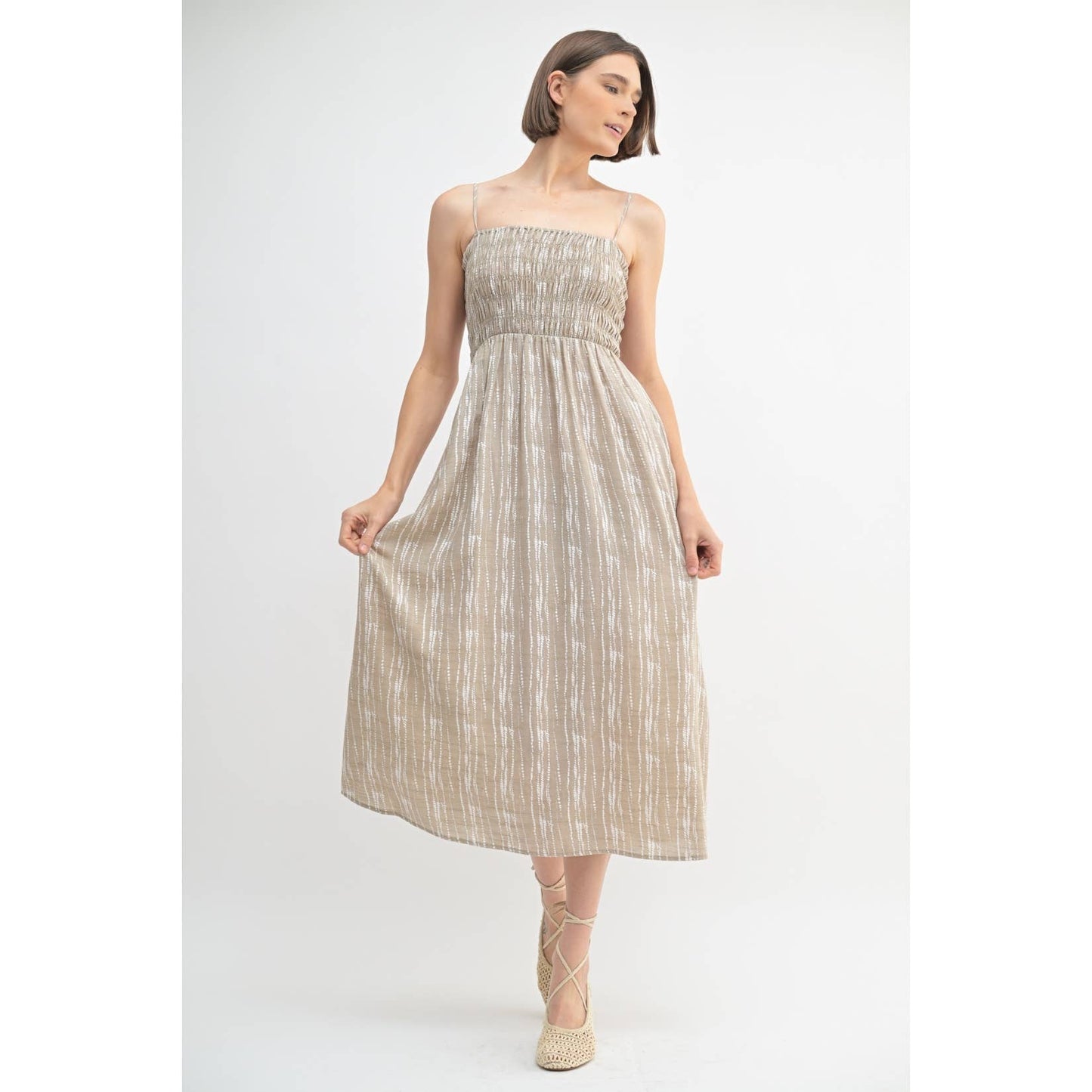 FUN ABSTRACT PRINT SMOCK MIDI DRESS