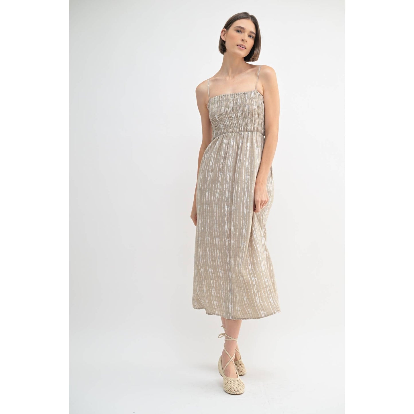 FUN ABSTRACT PRINT SMOCK MIDI DRESS