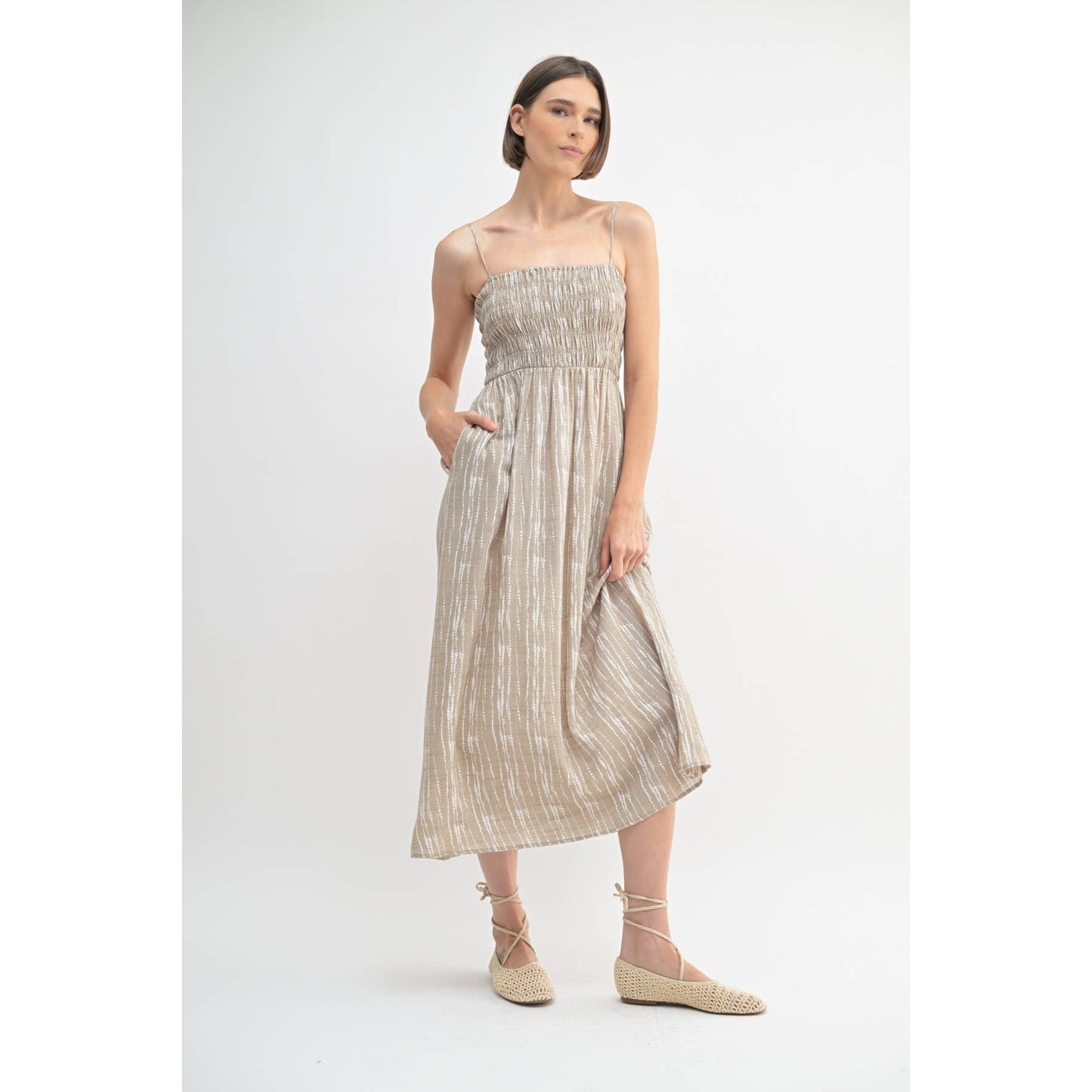 FUN ABSTRACT PRINT SMOCK MIDI DRESS